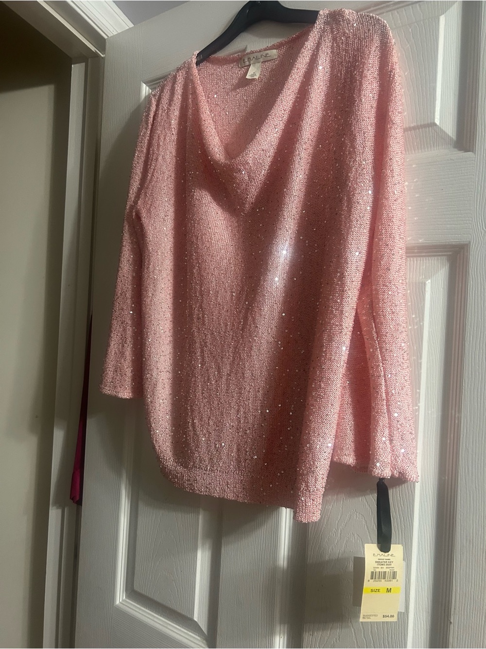Ellen Tracy Pink Sequin Cowl Neck Sweater